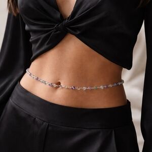 Belly Chain • Fluorite Chip Silver Waist Chain  • 27.5 + 10 Inch Extender
